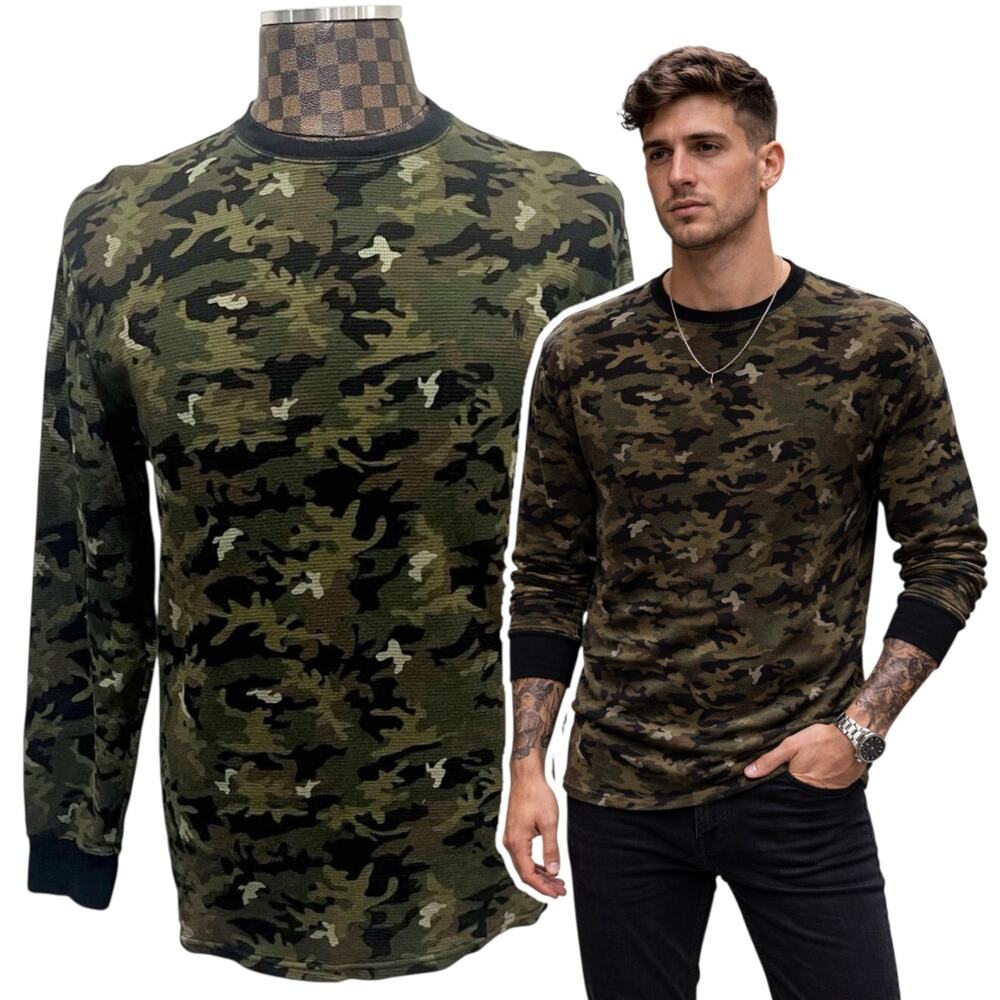 Polo Ralph Lauren Camouflage Thermal Mens Size Large Long Sleeve Shirt Waffle